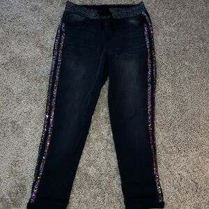 Wonder Nation Girls Jeans with Colorful Sequined Stripes - Black
